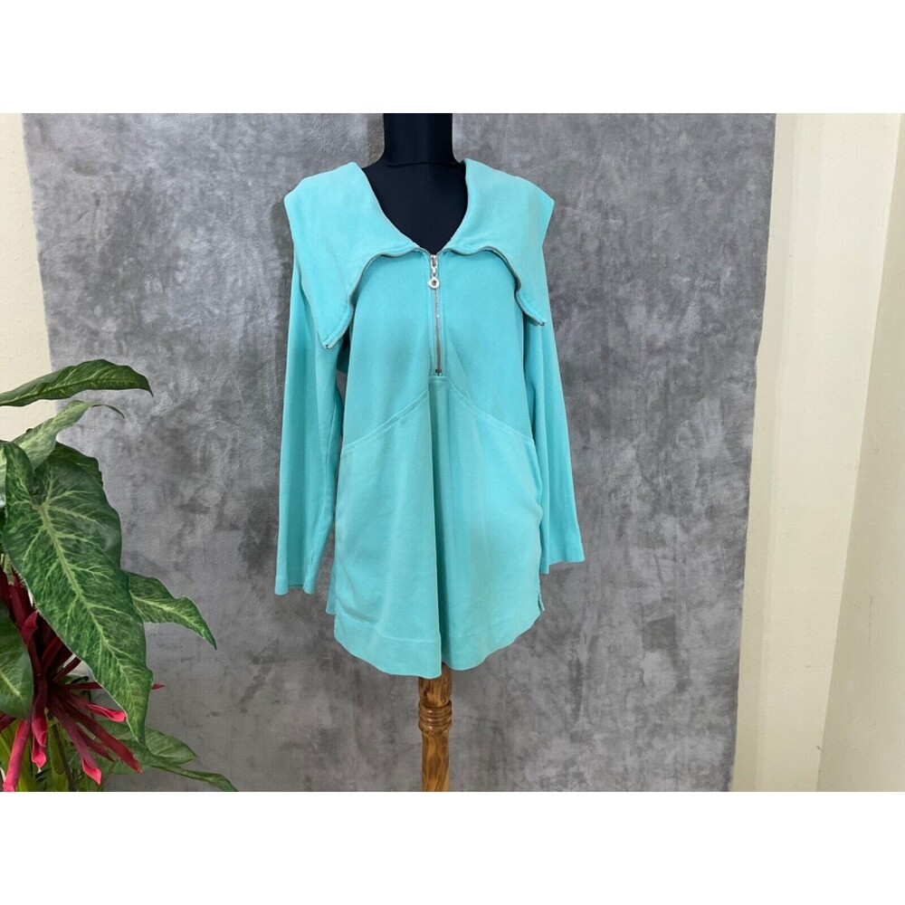 Soft Surroundings Cowl Neck 1/4 Zip Tunic top women’s size M Blue/grn USA Cotton